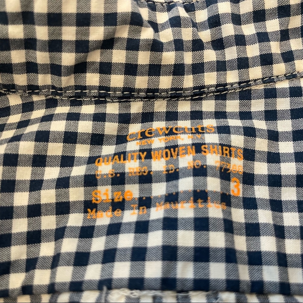 J Crew (crewcuts) Gingham Button Down shirt. 3T. Navy and white. - Picture 2 of 3